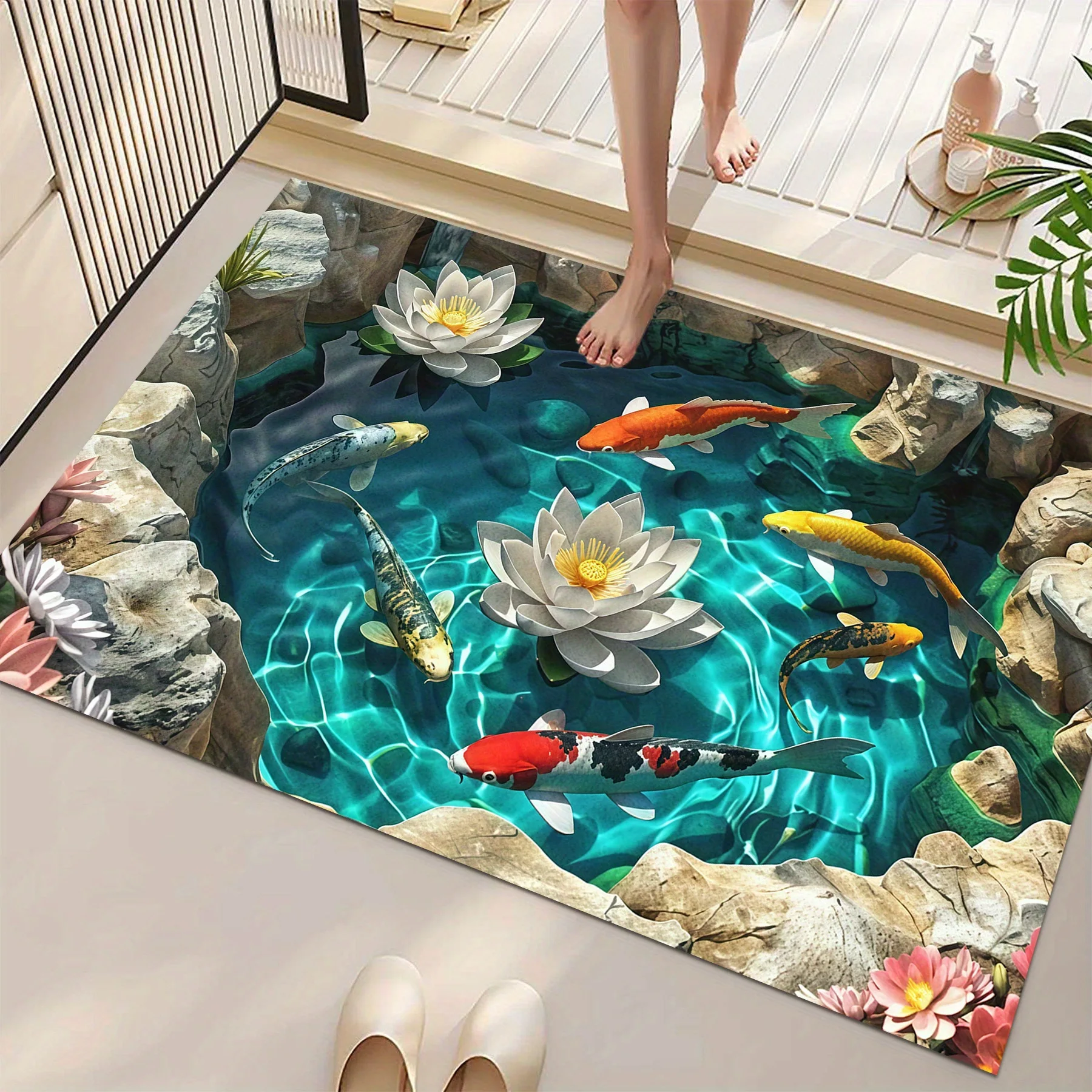2D 잉어와 연꽃 욕실 매트 미끄럼 방지 실내 바닥 러 - Aquarium Plant Echinodorus 리뷰 및 가격